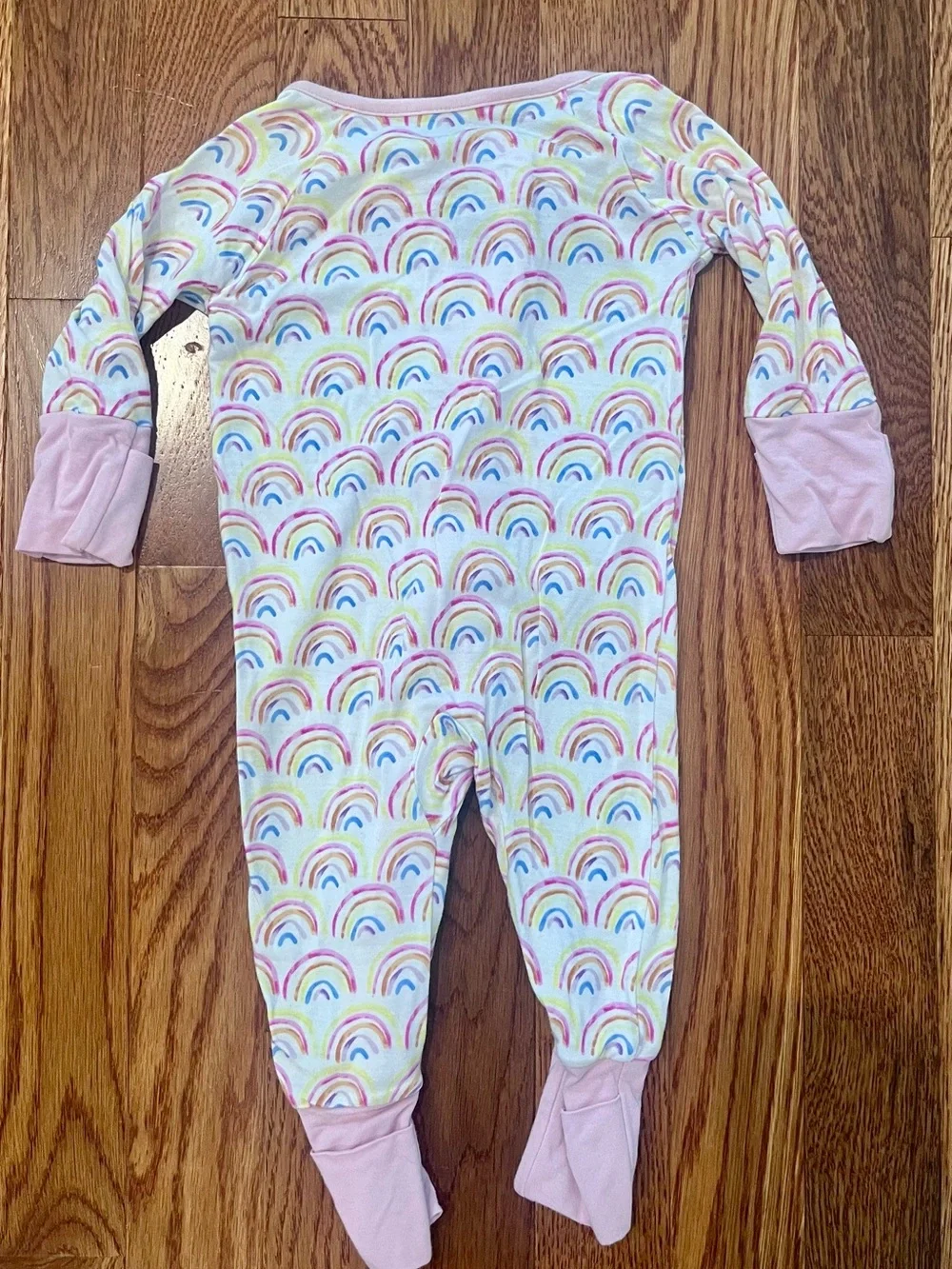 Little Sleepies Zippy Newborn Pink Rainbows EUC